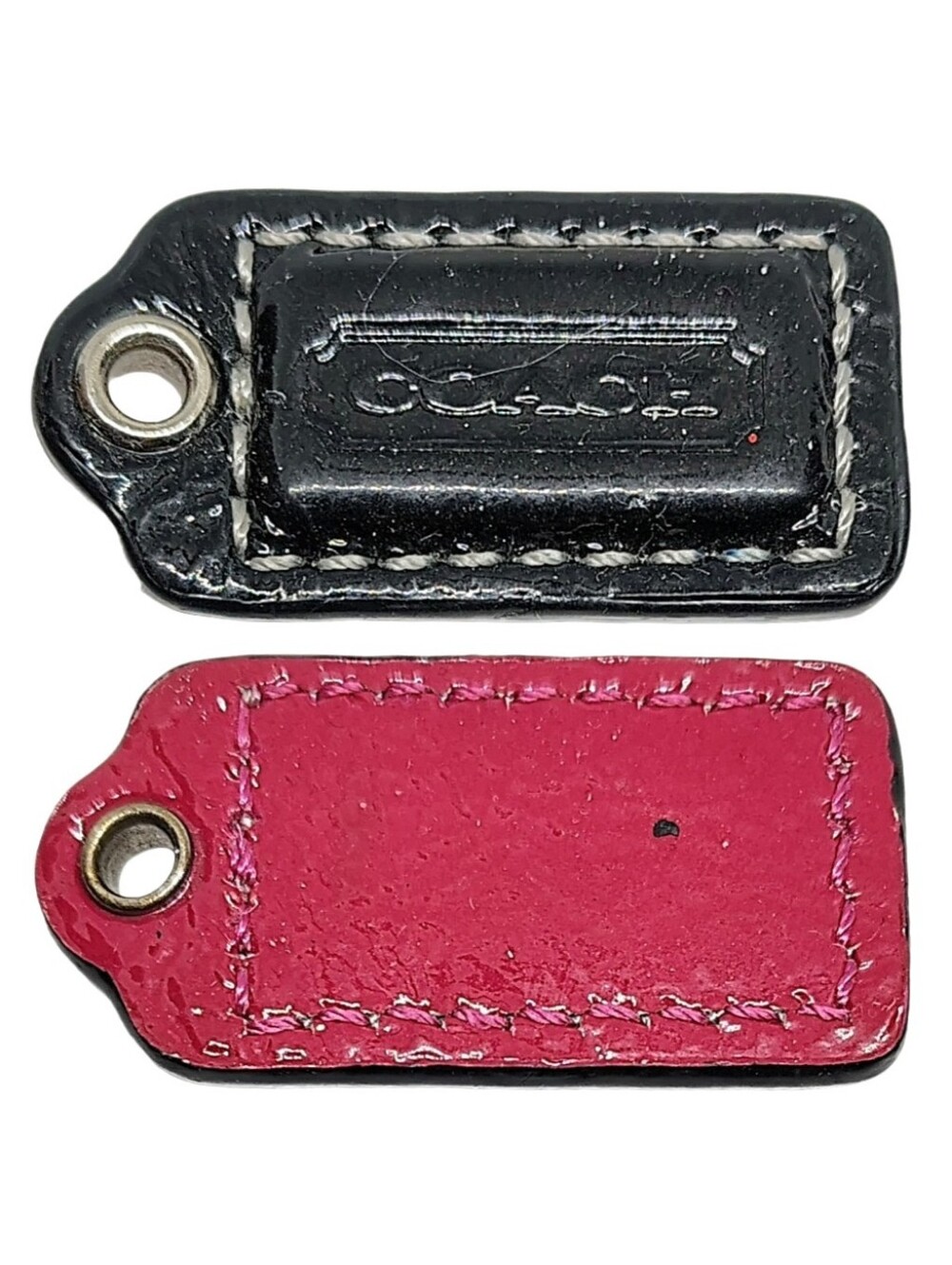 🆕 1.5" Coach 2 Sided Black Pink Pat Leather Hangtag Bag Fob Keychain Mini Charm